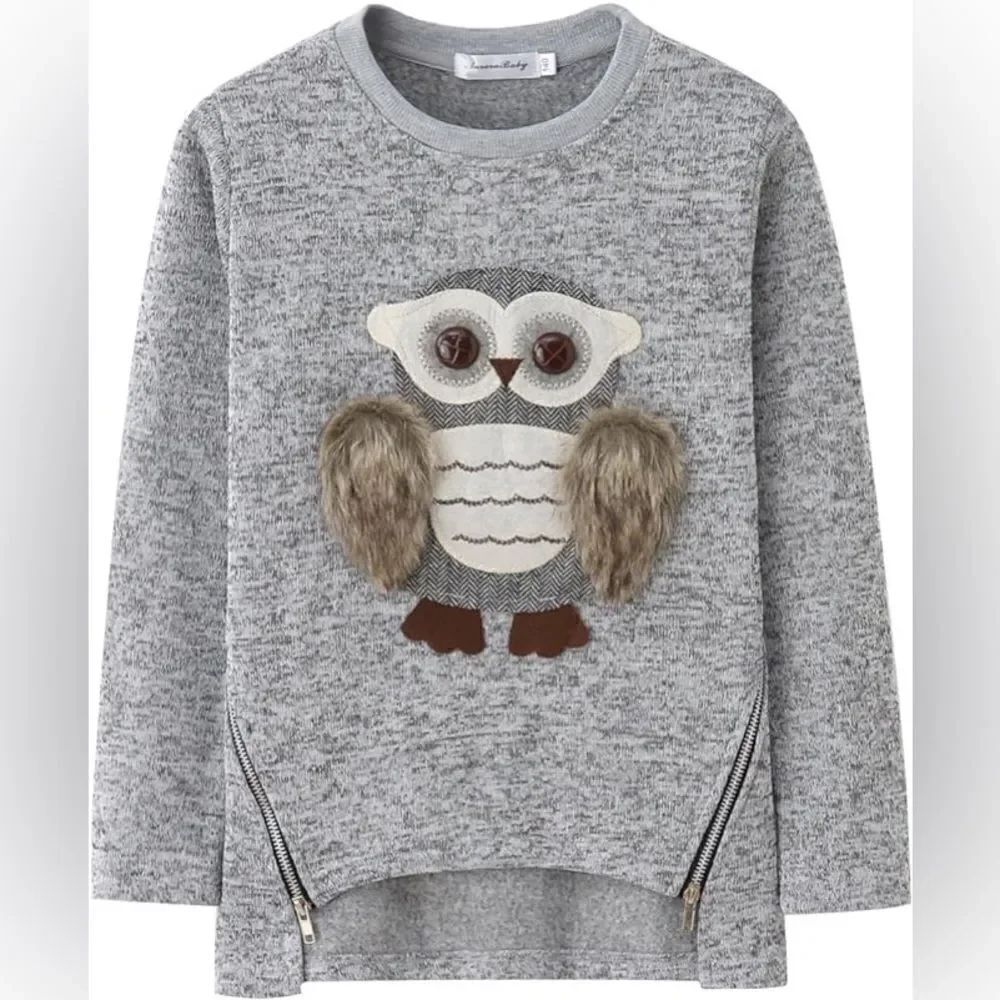 Sweatshirt pullover Hoodie Fuzzy Cute Owl Thick chunky fleece lined girls L/14